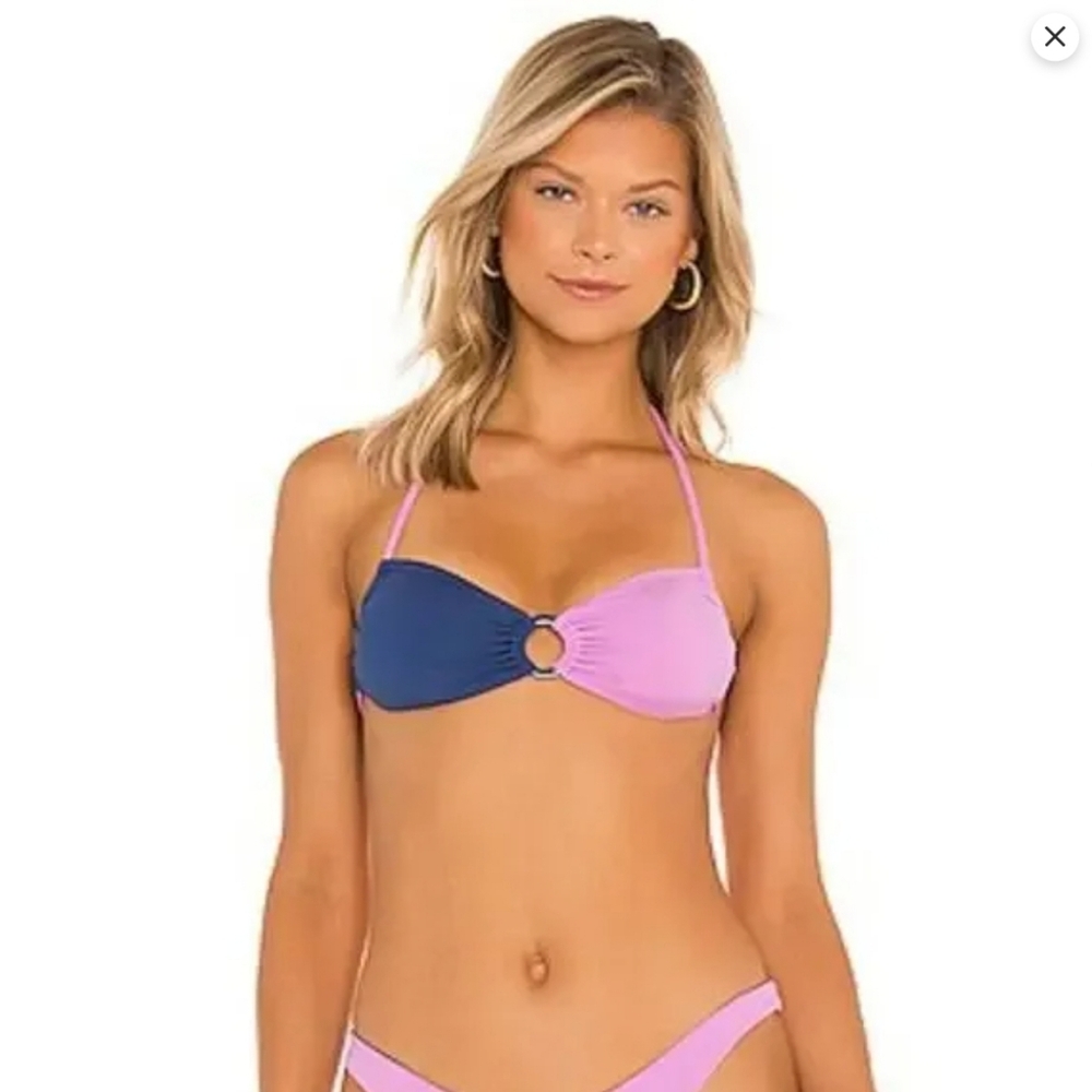 New L*Space Freddie Blue Purple Colorblock Halter Swimsuit Bikini Top Size S